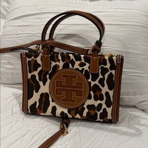 Tory Burch Ella Leopard Canvas Mini Tote
